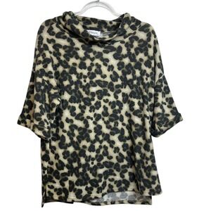 Gilli NWT Womens Leopard Print Mock Neck Short Sleeve Top Brown Tan Small NEW